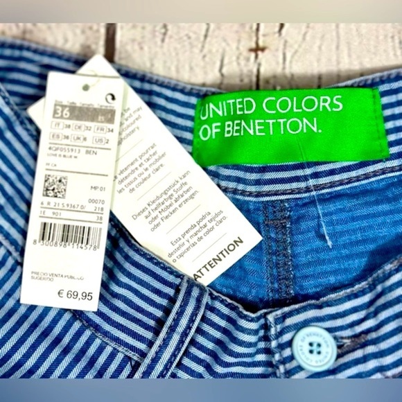 United Colors Of Benetton Carrott Fit Blue Striped Trousers, Size 2 - Picture 8 of 9